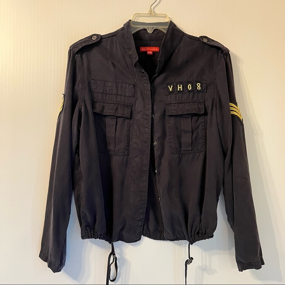 Saks Fifth Avenue Utility Jacket Military Accents Navy Blue w/ Pockets Size XSm
